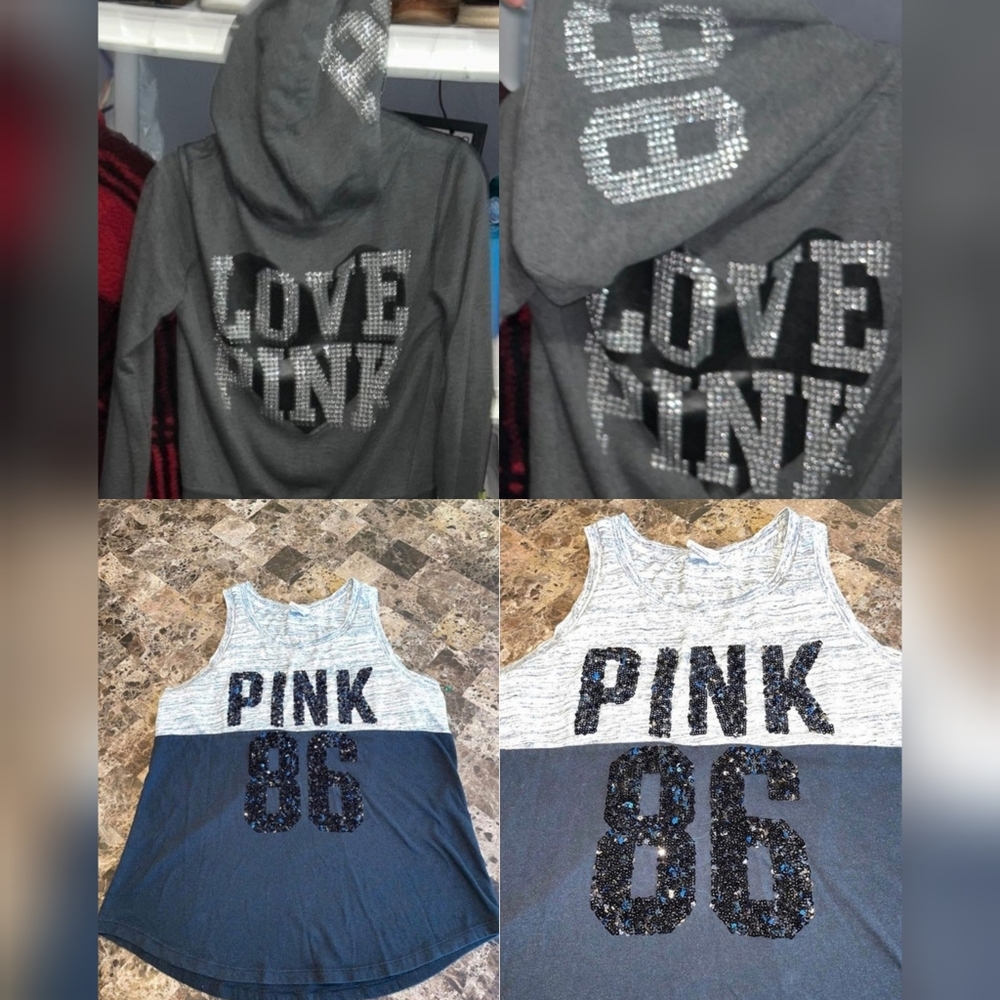 Victoria's Secret Pink Bling Sequin "86" Tank & Hoodie Set. L.